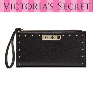 VICTORIA SECRET Microstudded slim wallet/wristlet Black size 7x4  EX COND